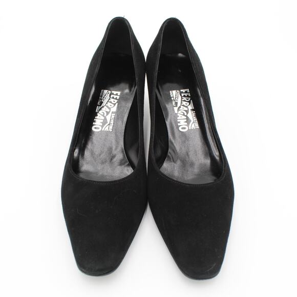 Ferragamo Pumps Womens Size 9 AA Narrow Black Suede Kitten Heel Y2K Vintage - Picture 3 of 12